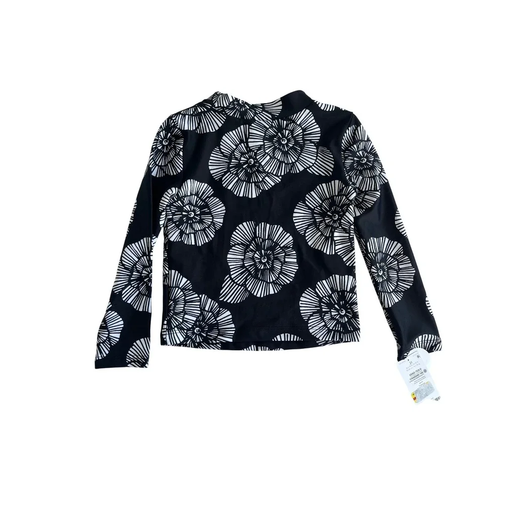 Carters Kids 3T Rash Guard Long Sleeve Swim Shirt Black White Floral UPF 50+ NEW